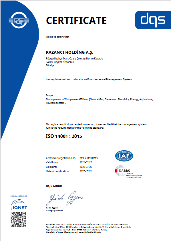 ISO 14001 Environmental Management System Certificate